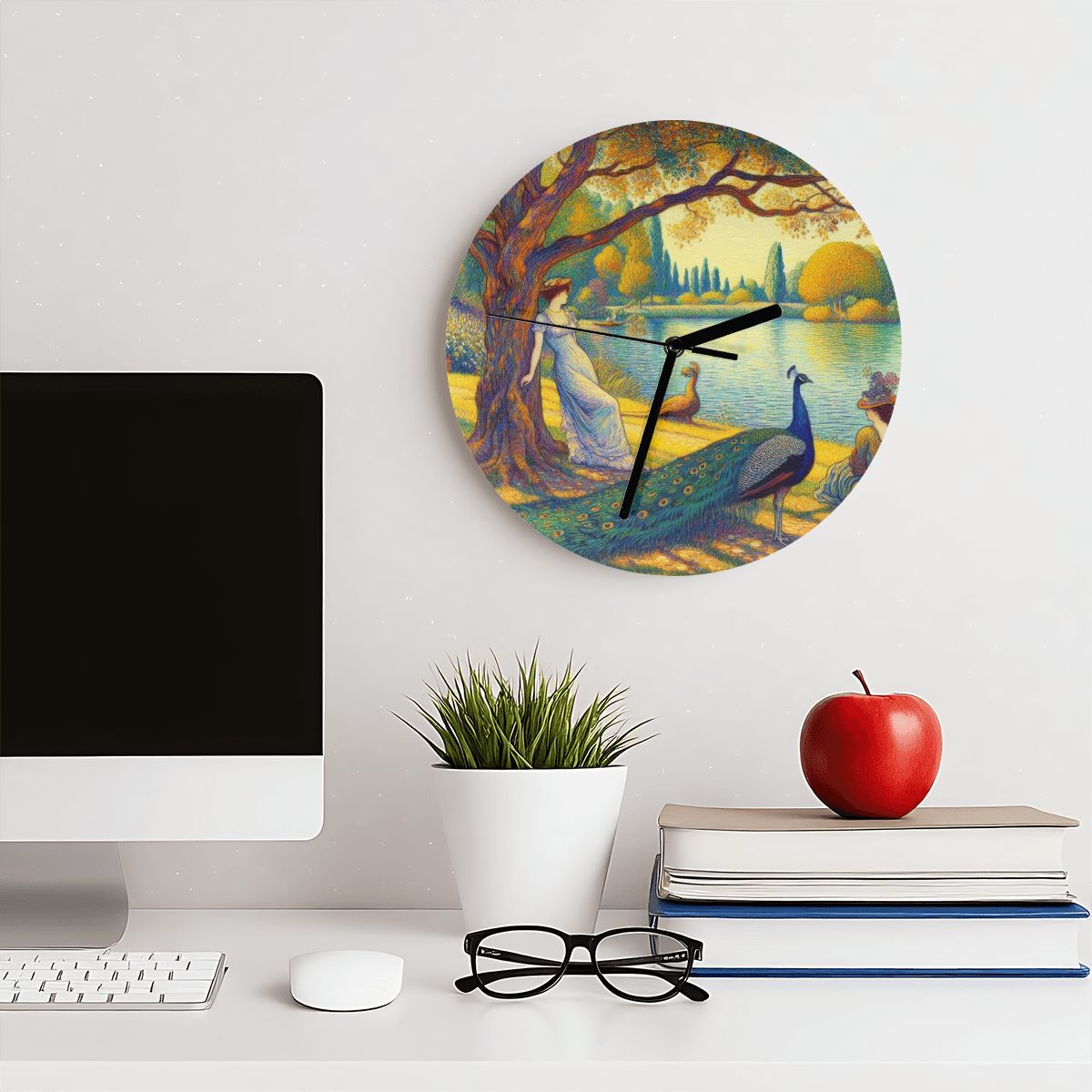 Serene Leaning Lady with Peacock MDF Wall Clock (Made in USA) - Gregg Acini Adoree Designs - Wall Clock