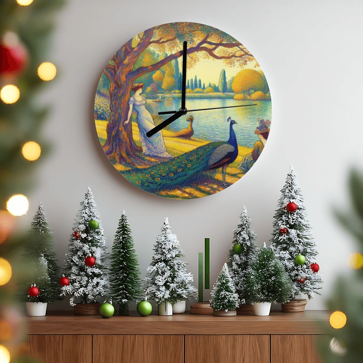 Serene Leaning Lady with Peacock MDF Wall Clock (Made in USA) - Gregg Acini Adoree Designs - Wall Clock