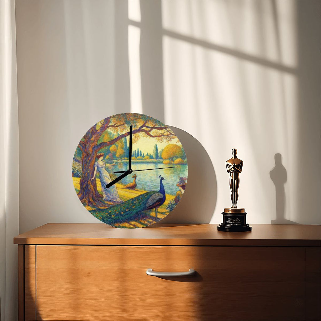 Serene Leaning Lady with Peacock MDF Wall Clock (Made in USA) - Gregg Acini Adoree Designs - Wall Clock