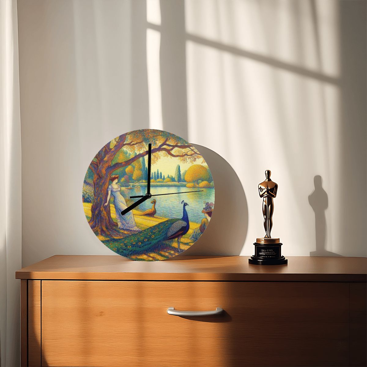 Serene Leaning Lady with Peacock MDF Wall Clock (Made in USA) - Gregg Acini Adoree Designs - Wall Clock