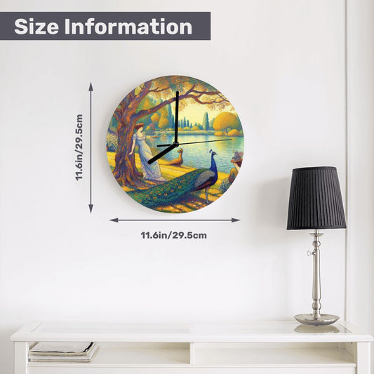 Serene Leaning Lady with Peacock MDF Wall Clock (Made in USA) - Gregg Acini Adoree Designs - Wall Clock