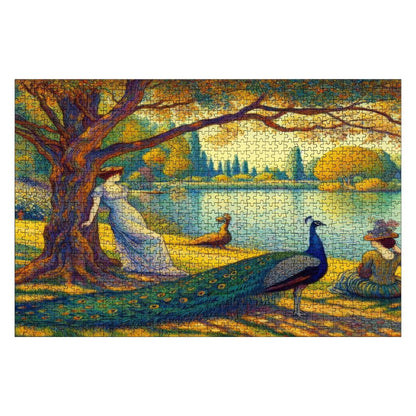 Serene Leaning Lady with Peacock Wooden Jigsaw Puzzles 1000 pcs - Gregg Acini Adoree Designs - Jigsaw Puzzle