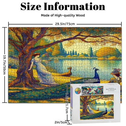 Serene Leaning Lady with Peacock Wooden Jigsaw Puzzles 1000 pcs - Gregg Acini Adoree Designs - Jigsaw Puzzle