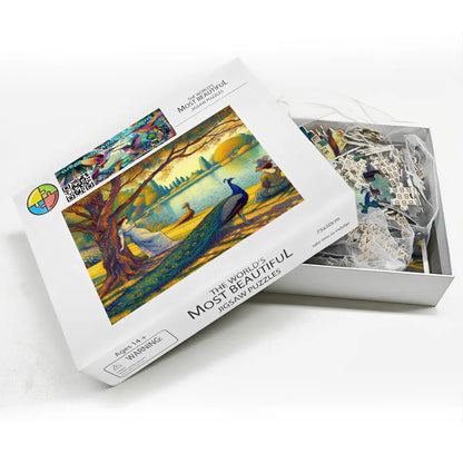 Serene Leaning Lady with Peacock Wooden Jigsaw Puzzles 1000 pcs - Gregg Acini Adoree Designs - Jigsaw Puzzle