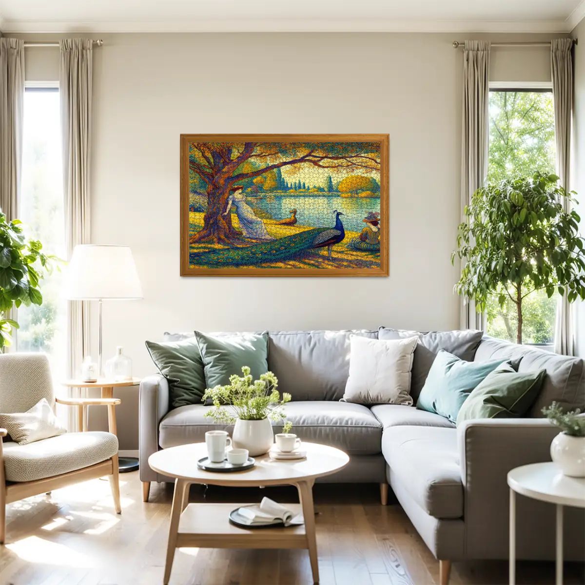 Serene Leaning Lady with Peacock Wooden Jigsaw Puzzles 1000 pcs - Gregg Acini Adoree Designs - Jigsaw Puzzle