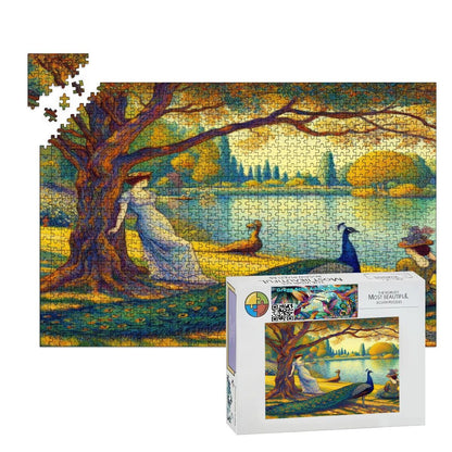 Serene Leaning Lady with Peacock Wooden Jigsaw Puzzles 1000 pcs - Gregg Acini Adoree Designs - Jigsaw Puzzle
