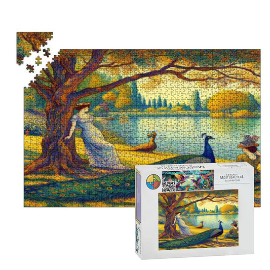 Serene Leaning Lady with Peacock Wooden Jigsaw Puzzles 1000 pcs - Gregg Acini Adoree Designs - Jigsaw Puzzle