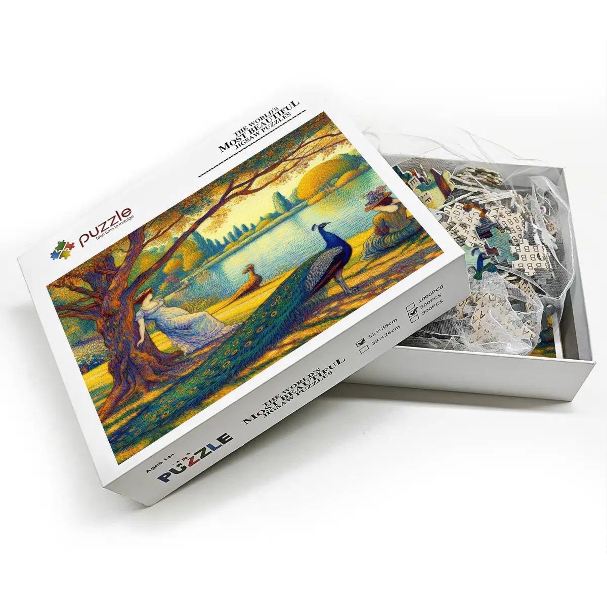 Serene Leaning Lady with Peacock Wooden Jigsaw Puzzles 500 pcs - Gregg Acini Adoree Designs - Jigsaw Puzzle