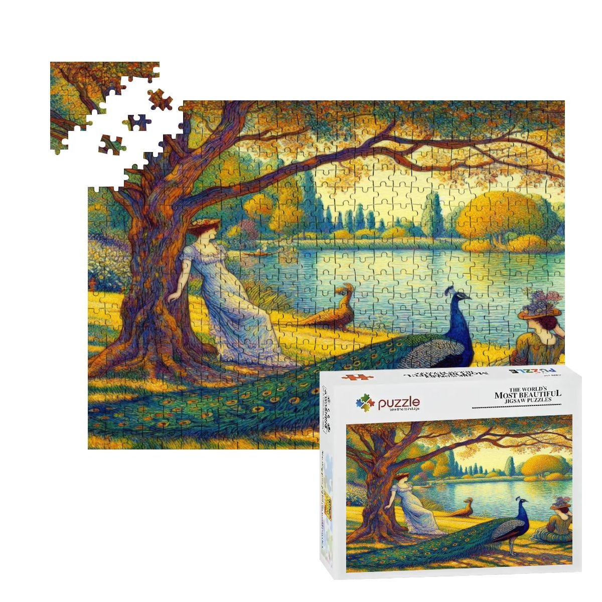 Serene Leaning Lady with Peacock Wooden Jigsaw Puzzles 500 pcs - Gregg Acini Adoree Designs - Jigsaw Puzzle