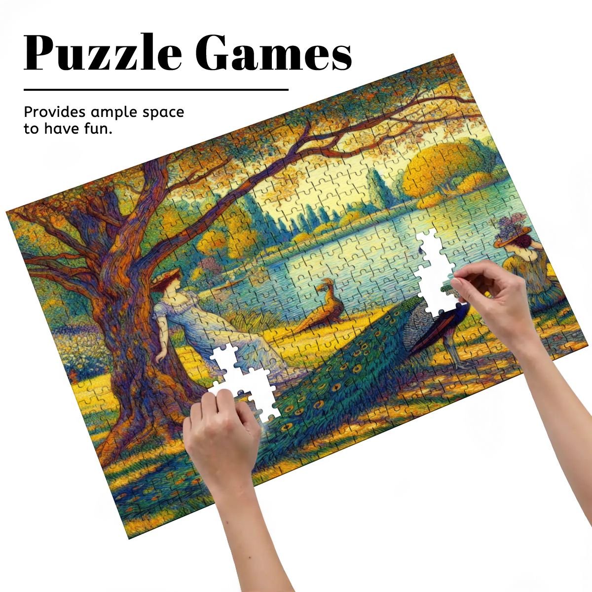 Serene Leaning Lady with Peacock Wooden Jigsaw Puzzles 500 pcs - Gregg Acini Adoree Designs - Jigsaw Puzzle