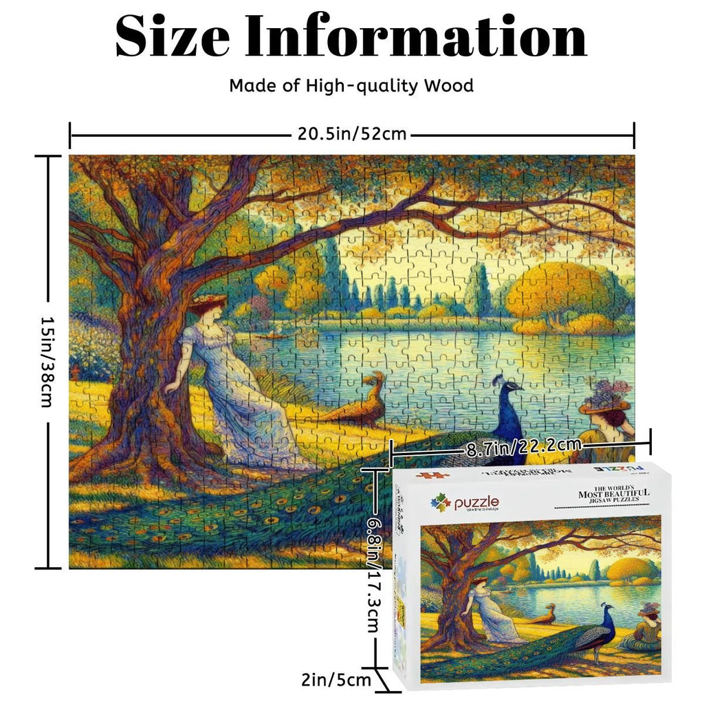 Serene Leaning Lady with Peacock Wooden Jigsaw Puzzles 500 pcs - Gregg Acini Adoree Designs - Jigsaw Puzzle