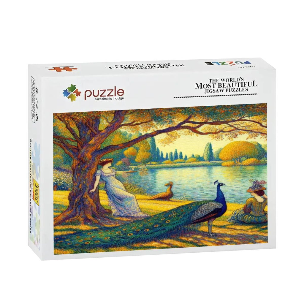 Serene Leaning Lady with Peacock Wooden Jigsaw Puzzles 500 pcs - Gregg Acini Adoree Designs - Jigsaw Puzzle