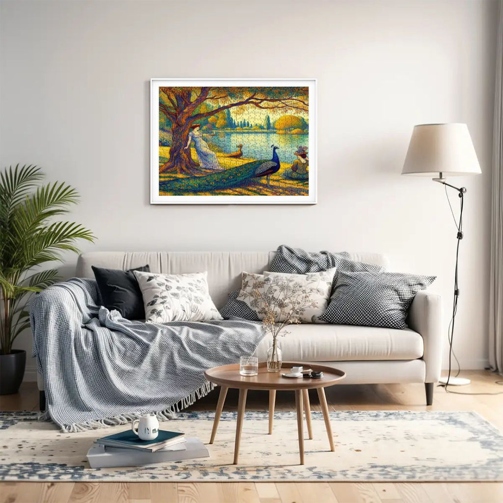 Serene Leaning Lady with Peacock Wooden Jigsaw Puzzles 500 pcs - Gregg Acini Adoree Designs - Jigsaw Puzzle