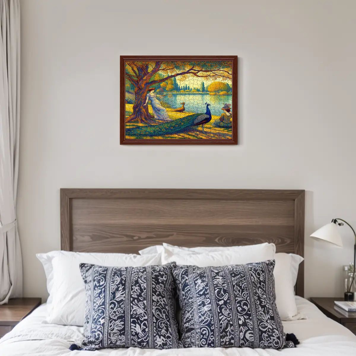 Serene Leaning Lady with Peacock Wooden Jigsaw Puzzles 500 pcs - Gregg Acini Adoree Designs - Jigsaw Puzzle