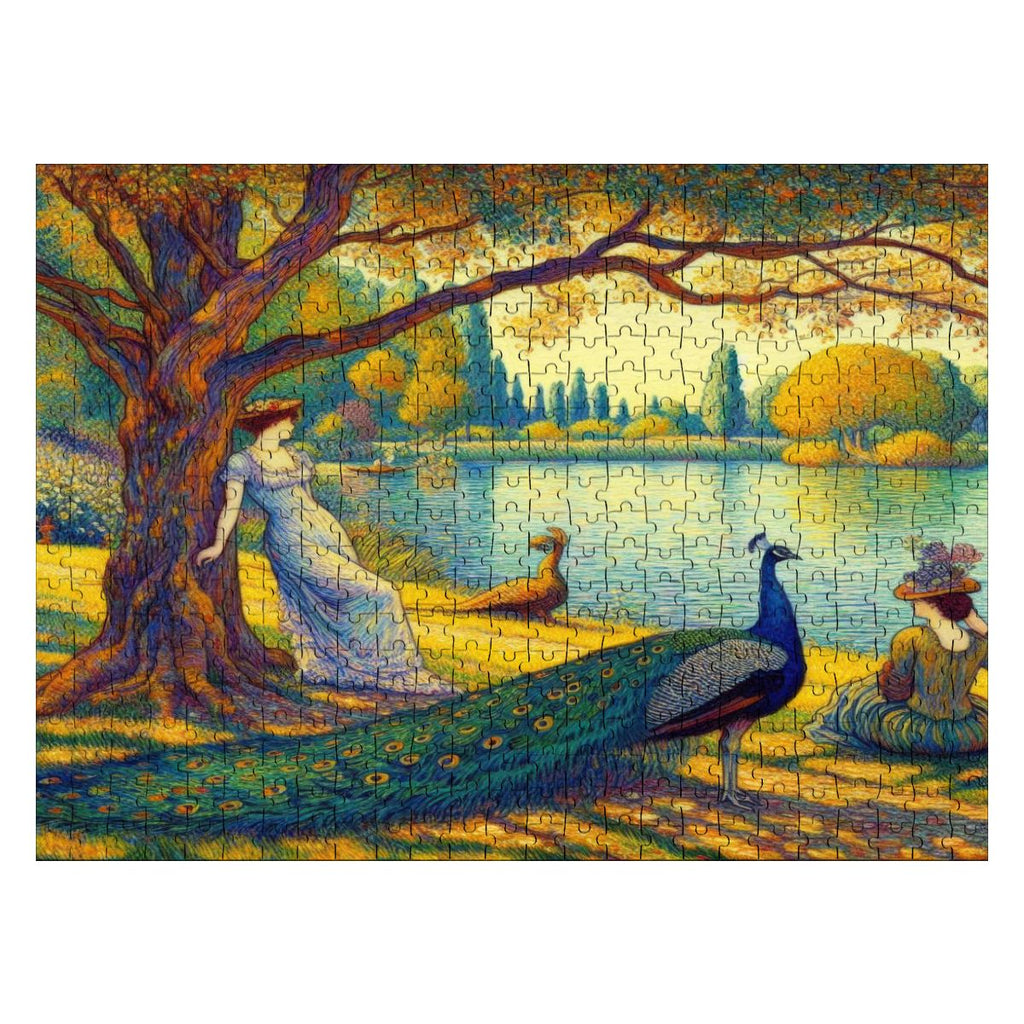 Serene Leaning Lady with Peacock Wooden Jigsaw Puzzles 500 pcs - Gregg Acini Adoree Designs - Jigsaw Puzzle