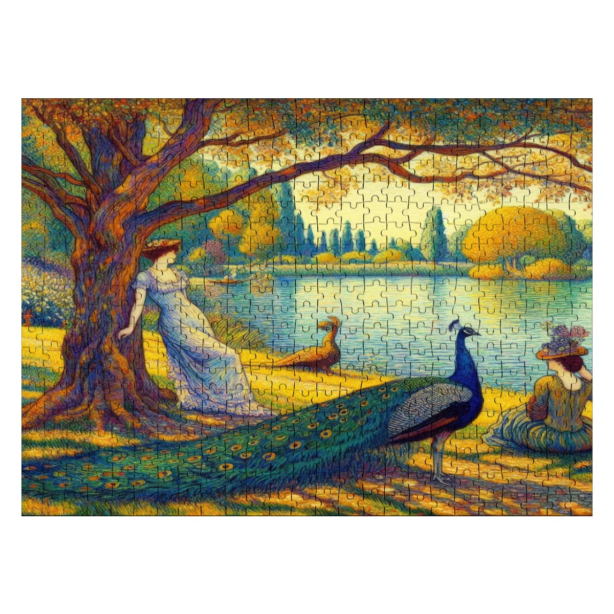 Serene Leaning Lady with Peacock Wooden Jigsaw Puzzles 500 pcs - Gregg Acini Adoree Designs - Jigsaw Puzzle