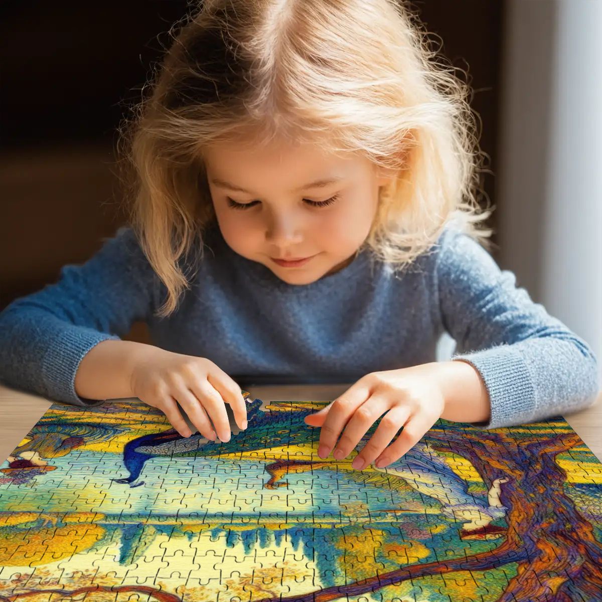 Serene Leaning Lady with Peacock Wooden Jigsaw Puzzles 500 pcs - Gregg Acini Adoree Designs - Jigsaw Puzzle