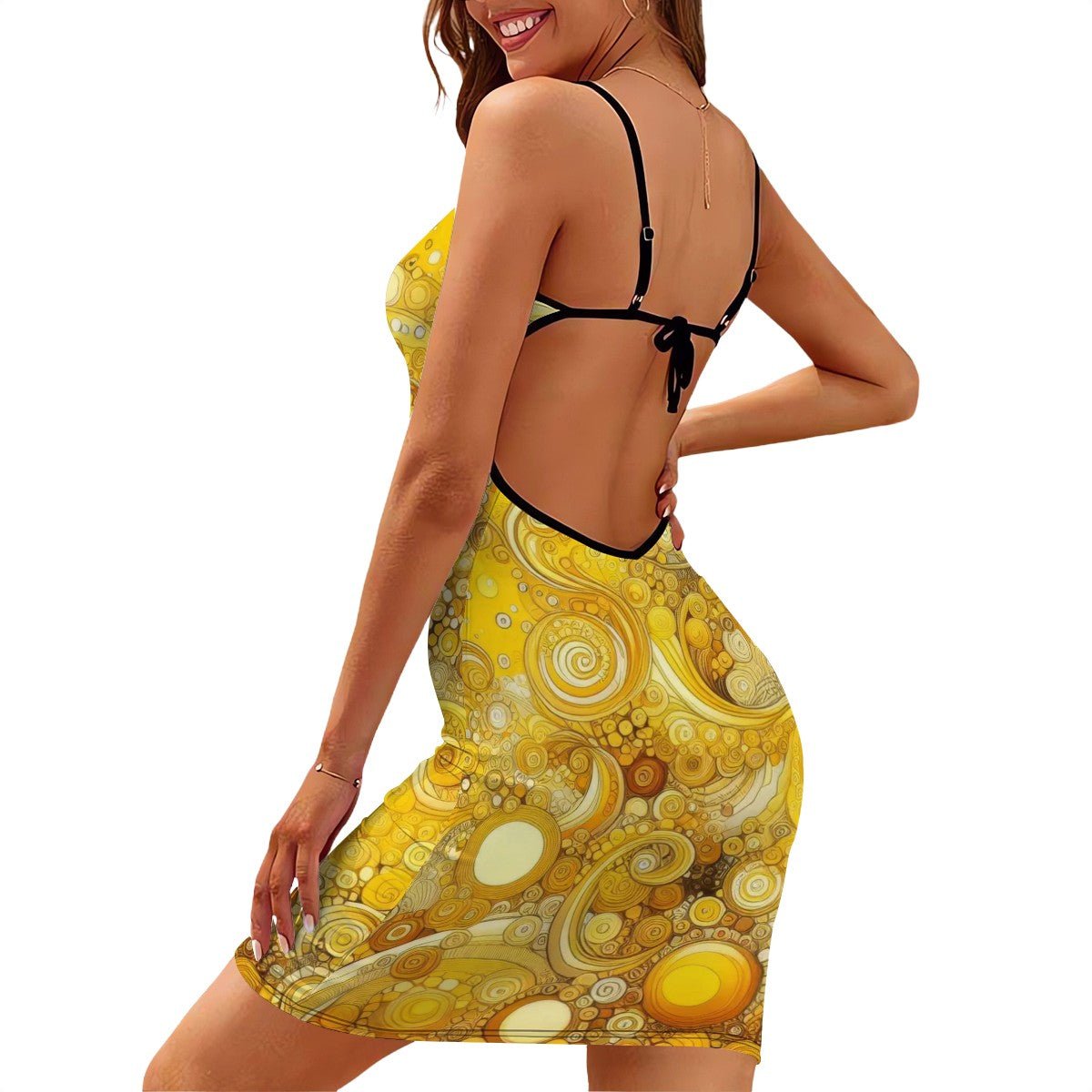 Short Spaghetti Strap Bodycon Dress Flat Collar - Gregg Acini Adoree Designs - Dress