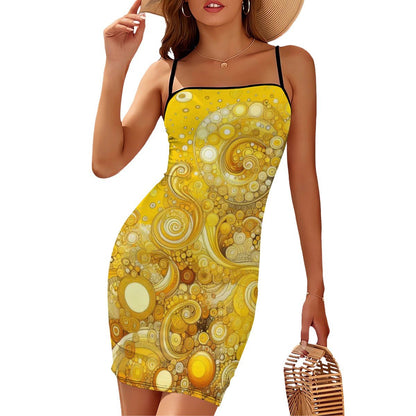 Short Spaghetti Strap Bodycon Dress Flat Collar - Gregg Acini Adoree Designs - Dress