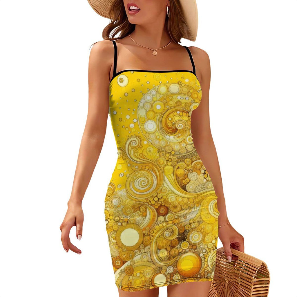 Short Spaghetti Strap Bodycon Dress Flat Collar - Gregg Acini Adoree Designs - Dress