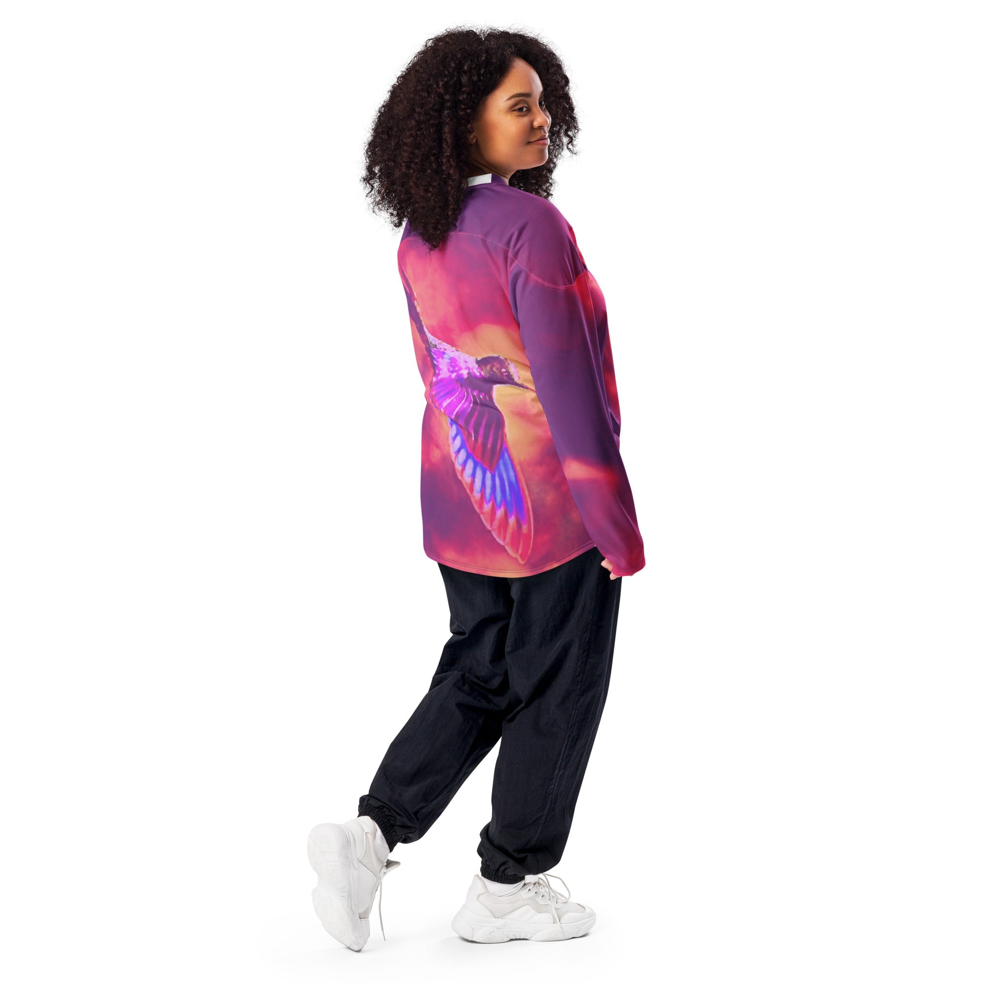 Shrine Hummingbird Recycled hockey fan jersey - Gregg Acini Adoree Designs - Hockey Jersey