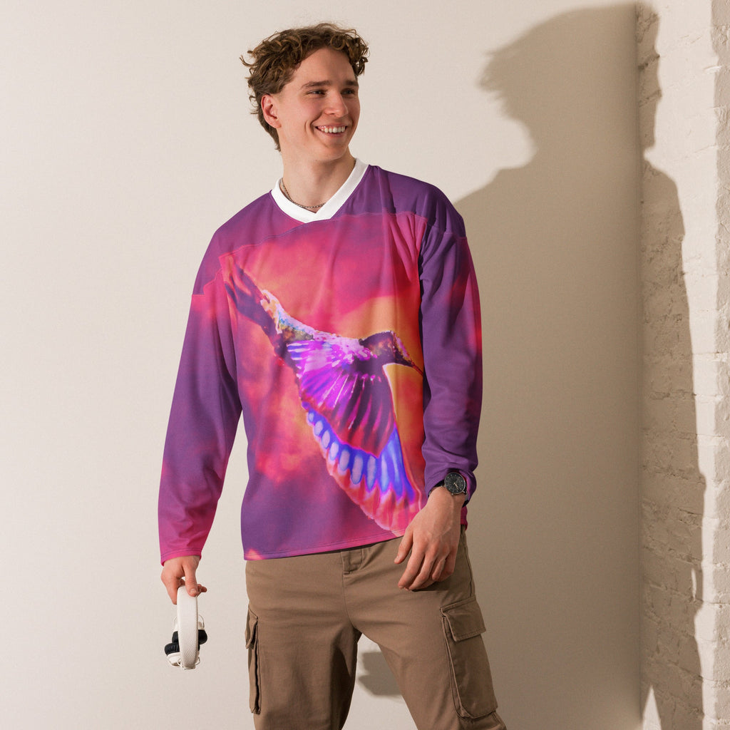 Shrine Hummingbird Recycled hockey fan jersey - Gregg Acini Adoree Designs - Hockey Jersey