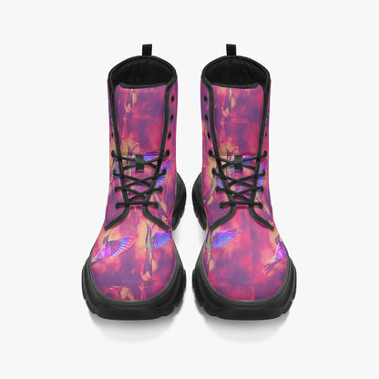 Shrine Hummingbirds Casual Leather Chunky Boots - Gregg Acini Adoree Designs - Boots