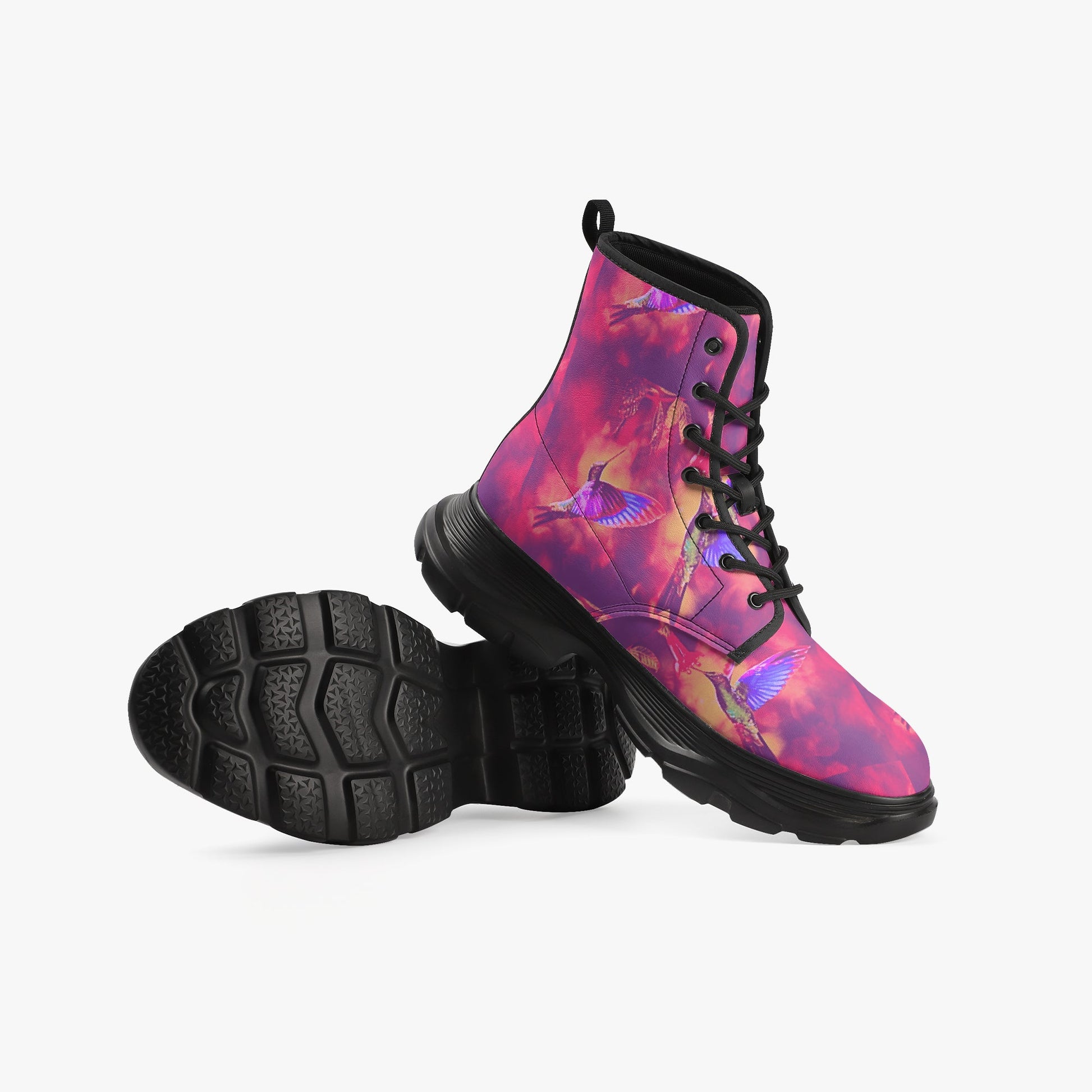 Shrine Hummingbirds Casual Leather Chunky Boots - Gregg Acini Adoree Designs - Boots