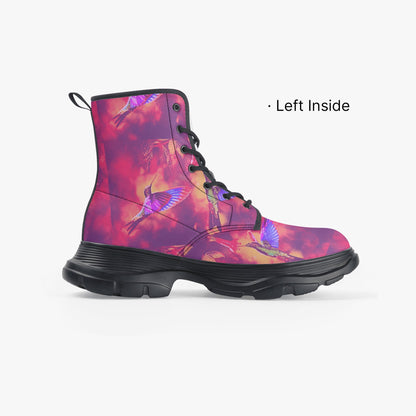 Shrine Hummingbirds Casual Leather Chunky Boots - Gregg Acini Adoree Designs - Boots