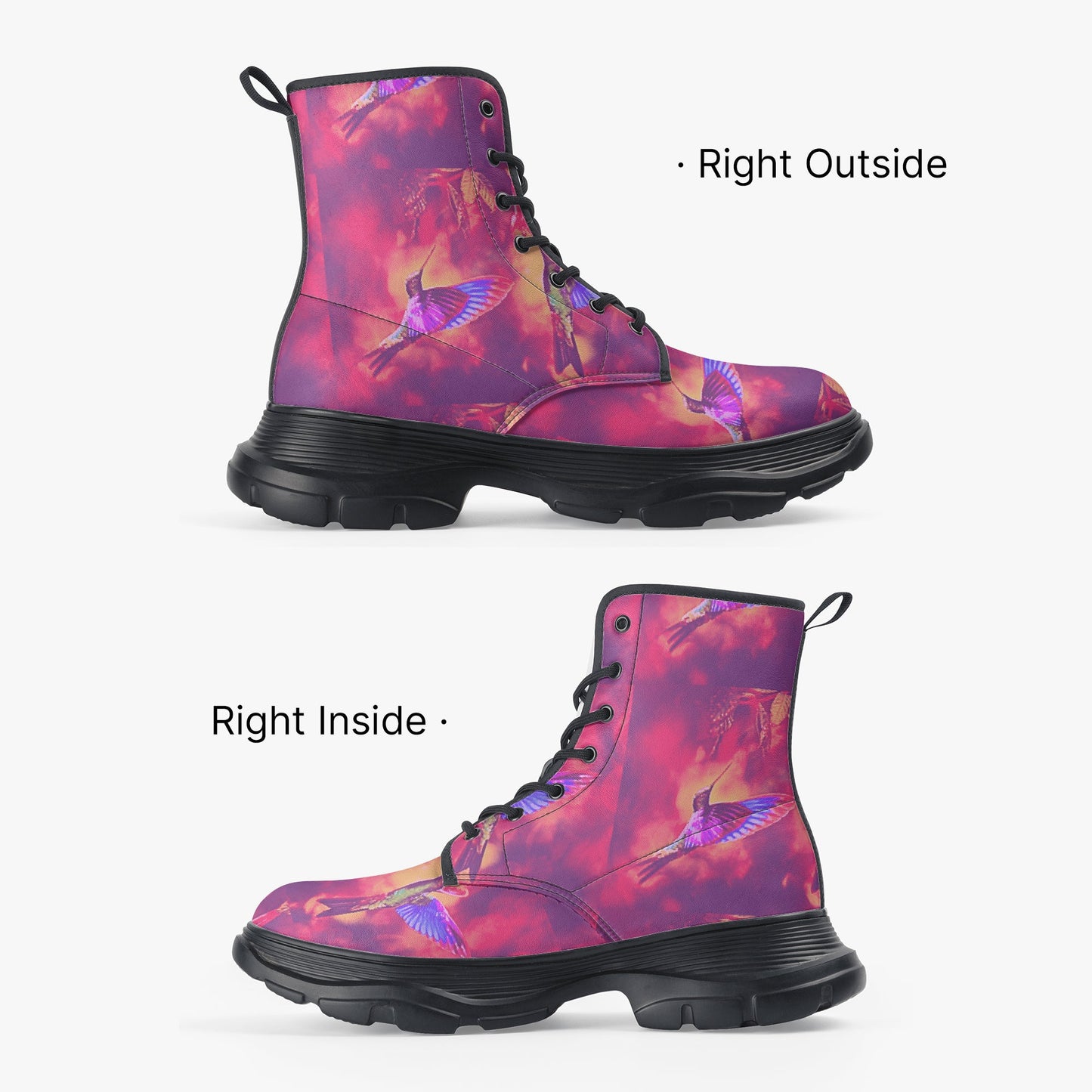 Shrine Hummingbirds Casual Leather Chunky Boots - Gregg Acini Adoree Designs - Boots