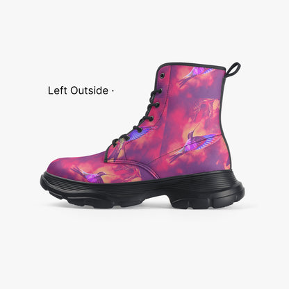 Shrine Hummingbirds Casual Leather Chunky Boots - Gregg Acini Adoree Designs - Boots