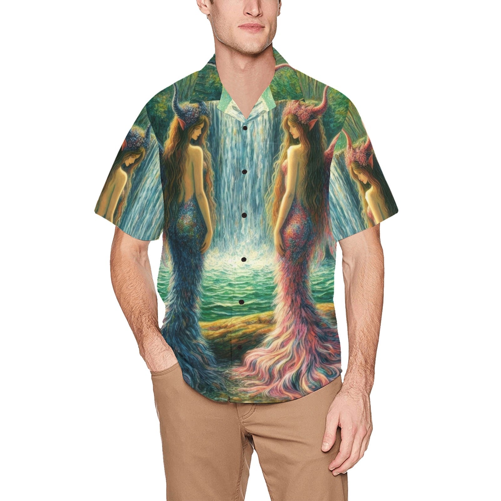 Sisters Hawaiian Shirt with Chest Pocket & Merged Design - Gregg Acini Adoree Designs - Button Down Shirt