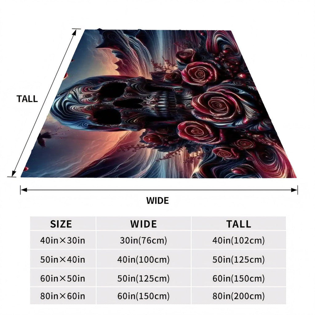 Skull and Roses 300 GSM Flannel Throw Blanket (Made in USA) - Gregg Acini Adoree Designs - Blanket