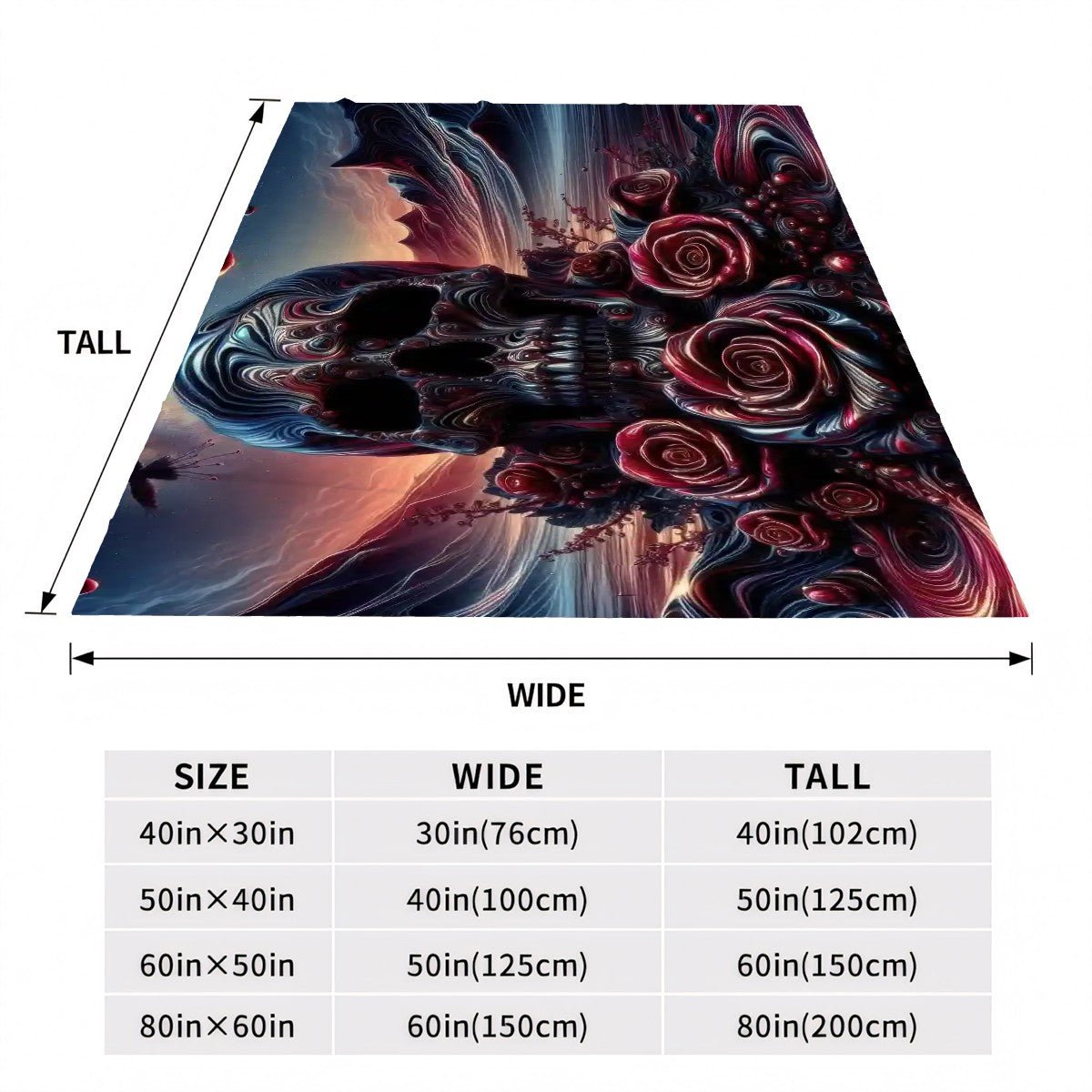 Skull and Roses 300 GSM Flannel Throw Blanket (Made in USA) - Gregg Acini Adoree Designs - Blanket