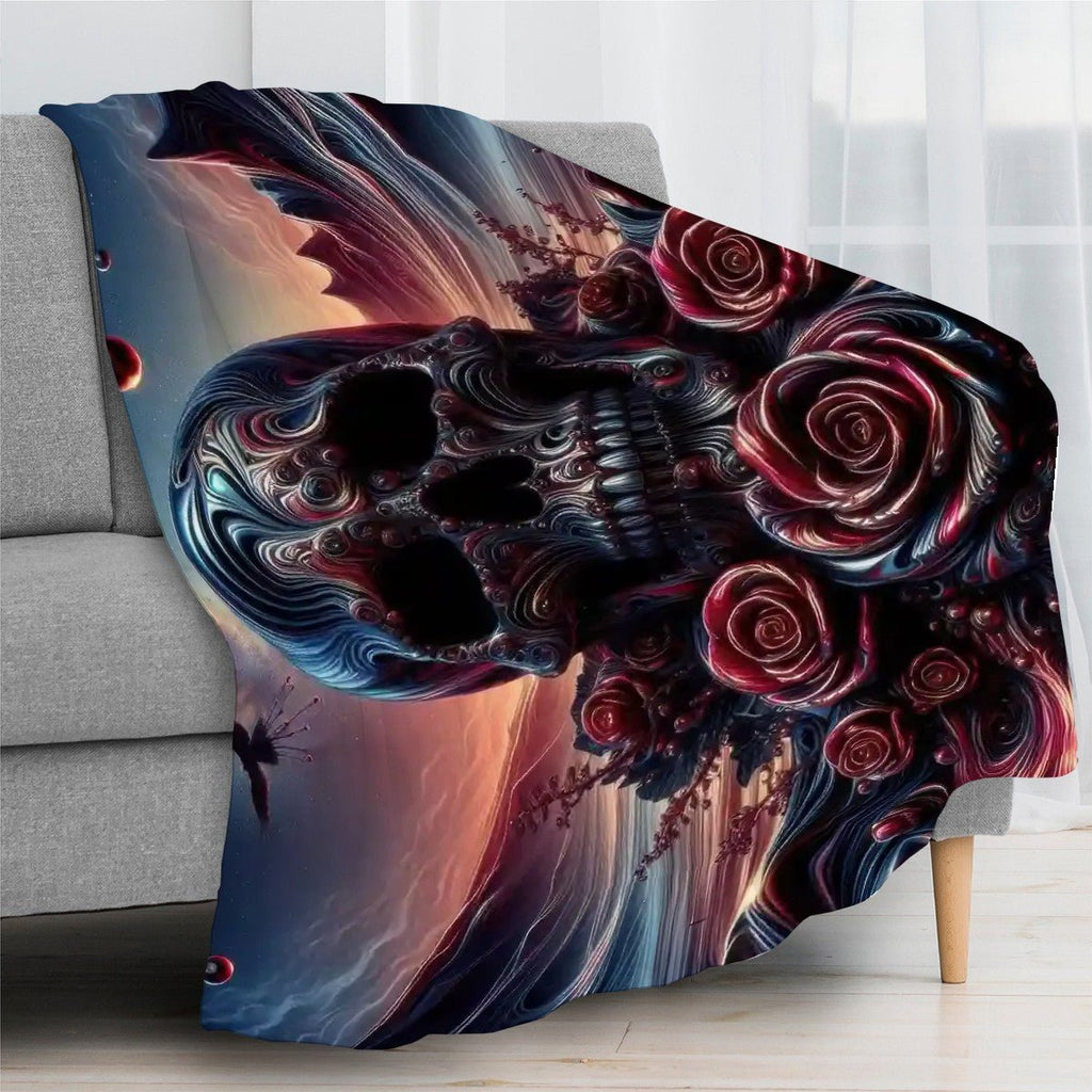 Skull and Roses 300 GSM Flannel Throw Blanket (Made in USA) - Gregg Acini Adoree Designs - Blanket