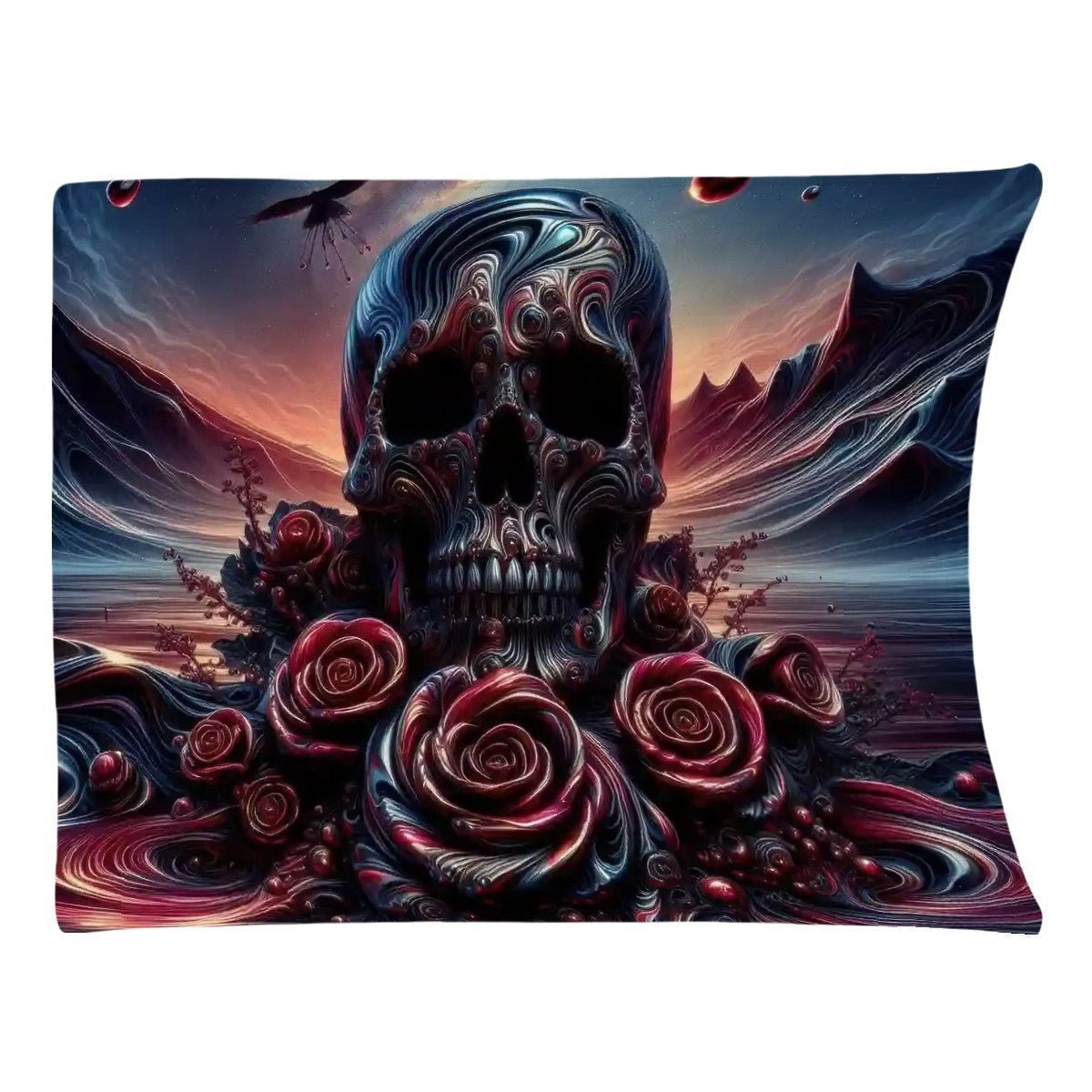 Skull and Roses 300 GSM Flannel Throw Blanket (Made in USA) - Gregg Acini Adoree Designs - Blanket