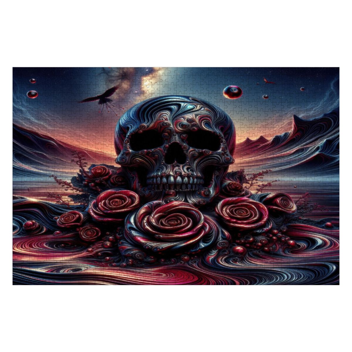 Skull and Roses Wooden Jigsaw Puzzles 1000 pcs - Gregg Acini Adoree Designs - Jigsaw Puzzle