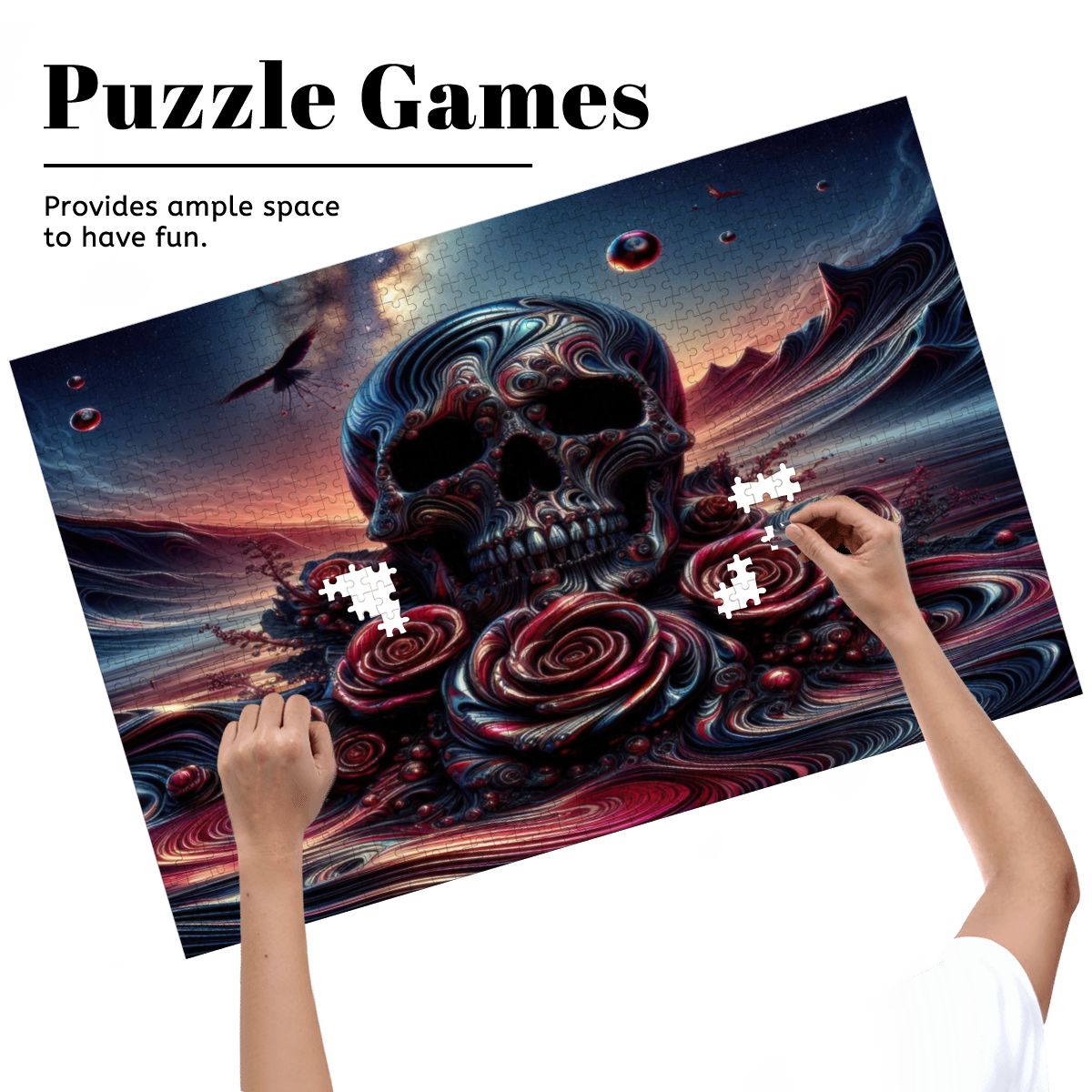 Skull and Roses Wooden Jigsaw Puzzles 1000 pcs - Gregg Acini Adoree Designs - Jigsaw Puzzle