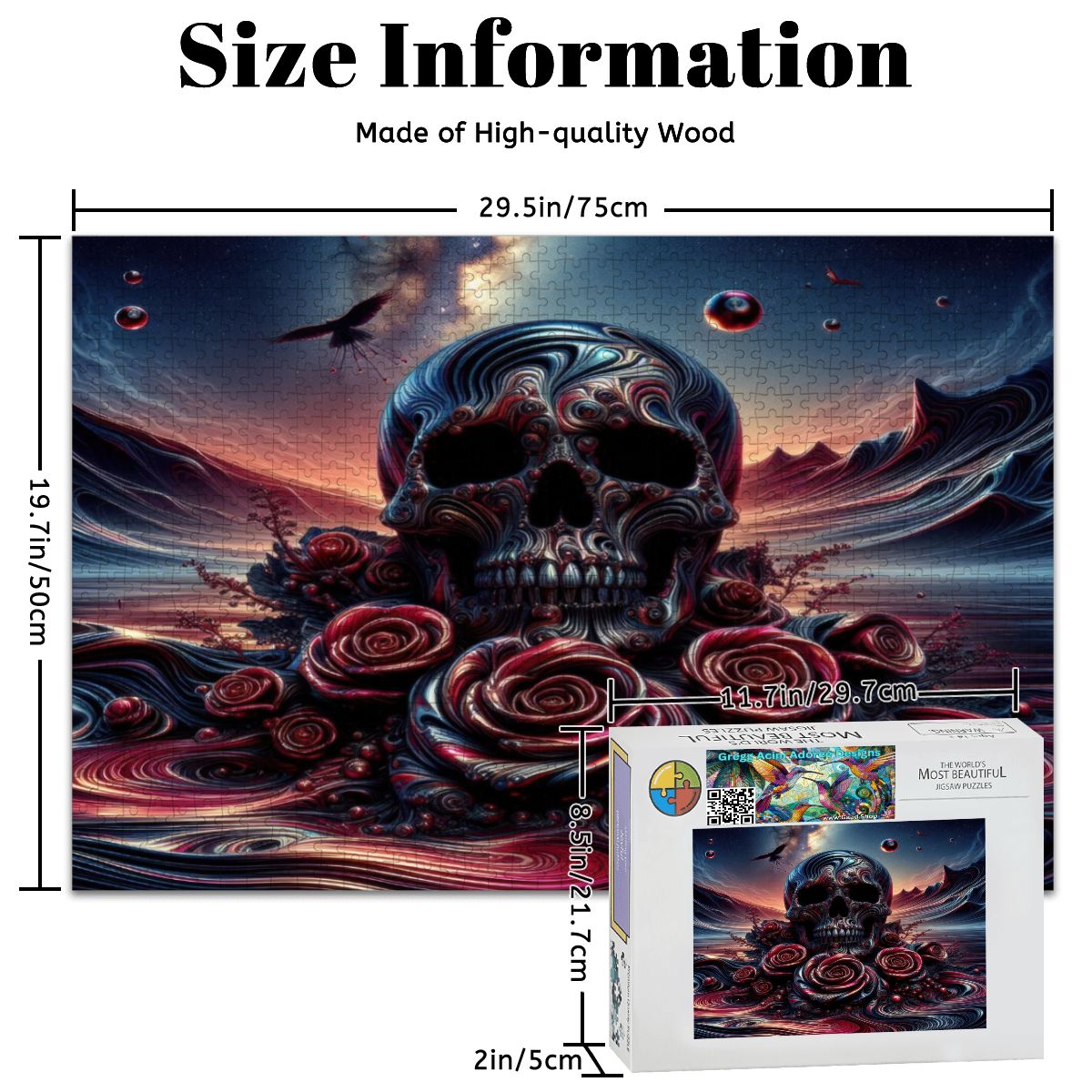Skull and Roses Wooden Jigsaw Puzzles 1000 pcs - Gregg Acini Adoree Designs - Jigsaw Puzzle