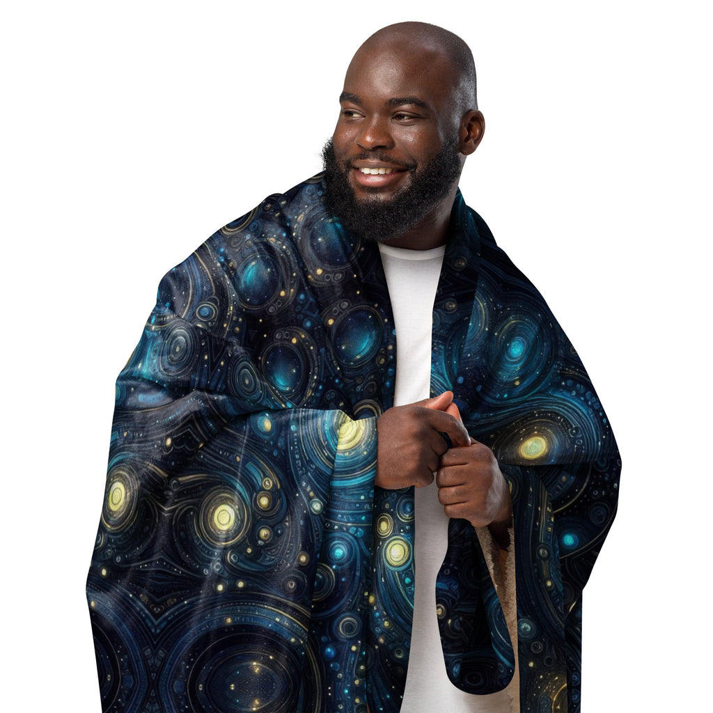 Space in Blue and Gold Mirror Sherpa blanket - Gregg Acini Adoree Designs - Blanket