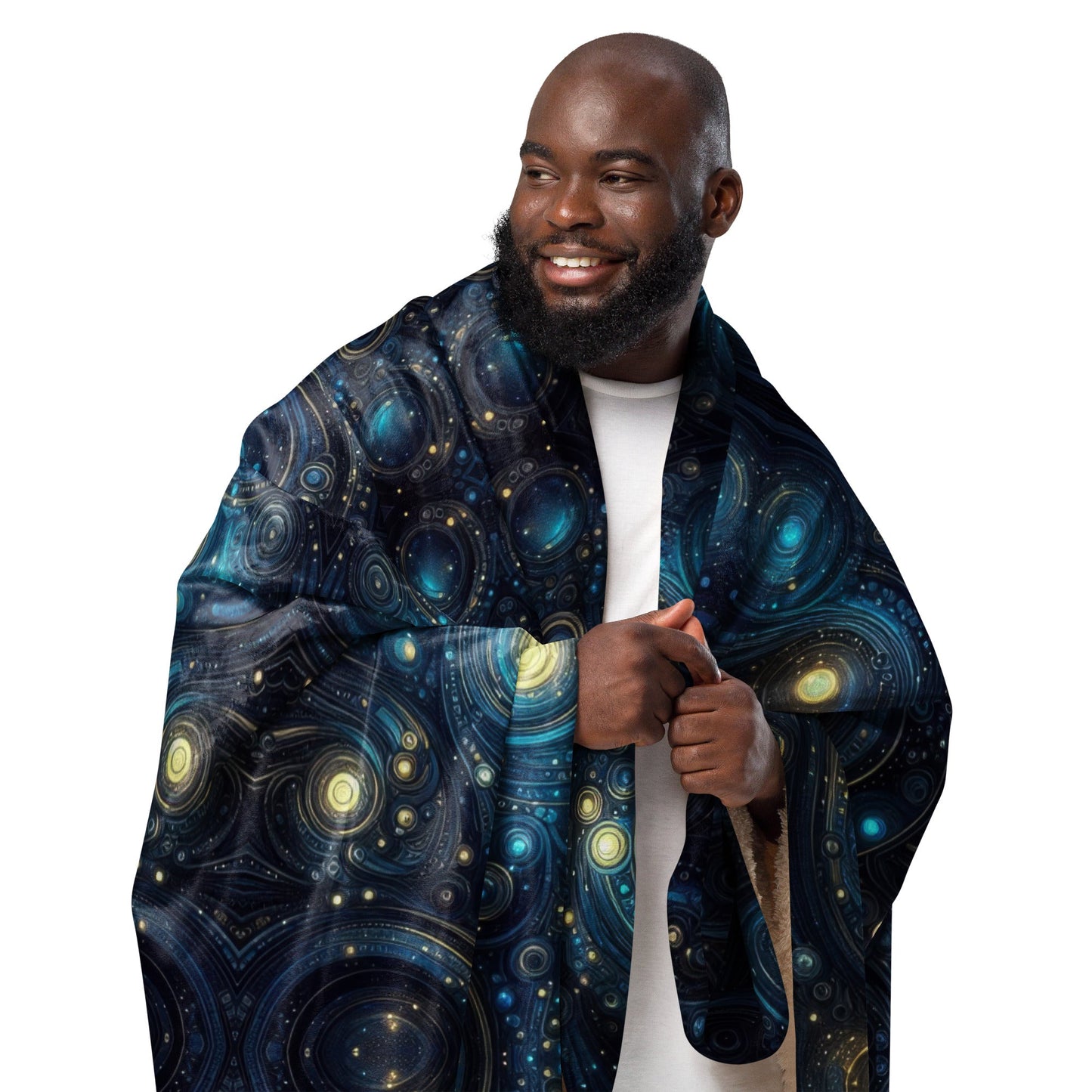 Space in Blue and Gold Mirror Sherpa blanket - Gregg Acini Adoree Designs - Blanket
