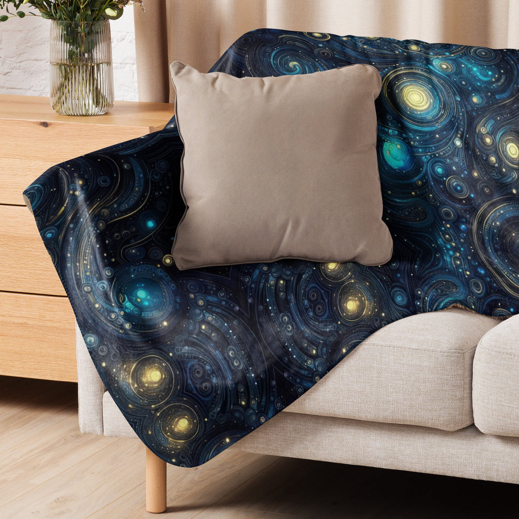 Space in Blue and Gold Mirror Sherpa blanket - Gregg Acini Adoree Designs - Blanket