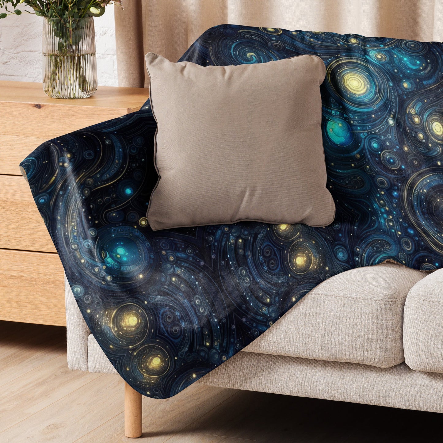 Space in Blue and Gold Mirror Sherpa blanket - Gregg Acini Adoree Designs - Blanket