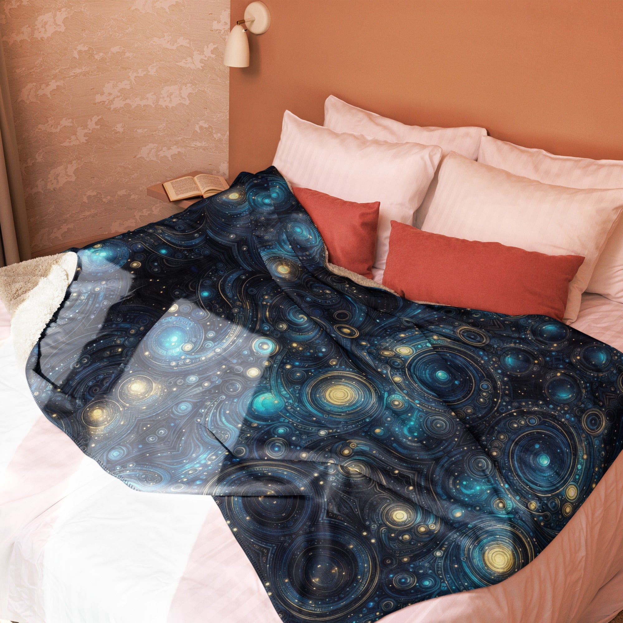 Space in Blue and Gold Mirror Sherpa blanket - Gregg Acini Adoree Designs - Blanket