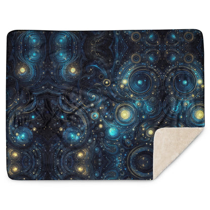 Space in Blue and Gold Mirror Sherpa blanket - Gregg Acini Adoree Designs - Blanket