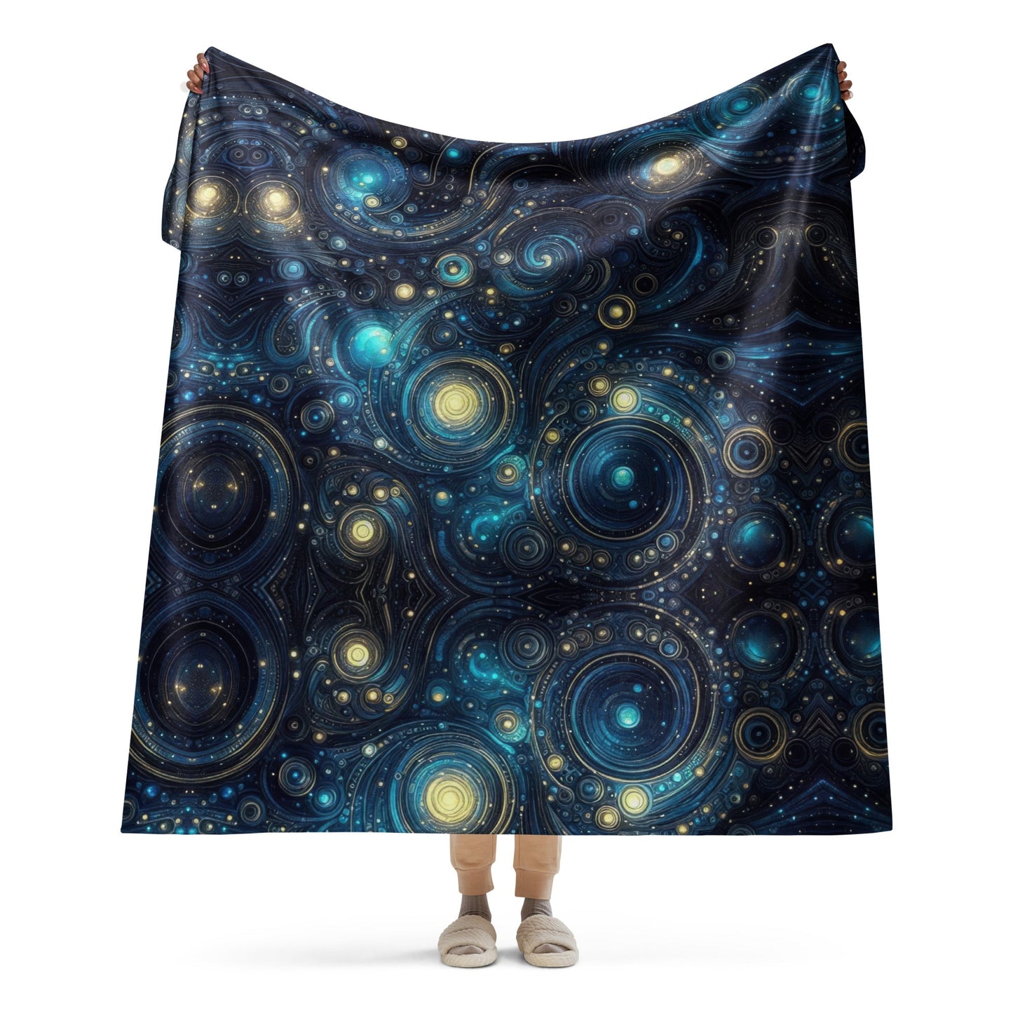 Space in Blue and Gold Mirror Sherpa blanket - Gregg Acini Adoree Designs - Blanket