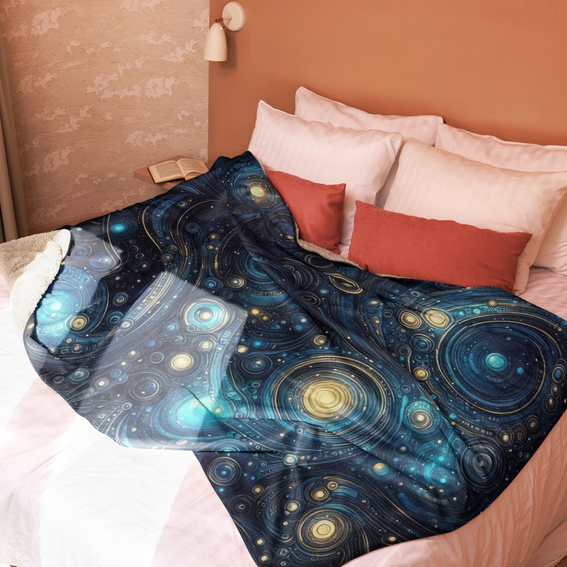 Space in Gold and Blue Sherpa blanket - Gregg Acini Adoree Designs - Blanket