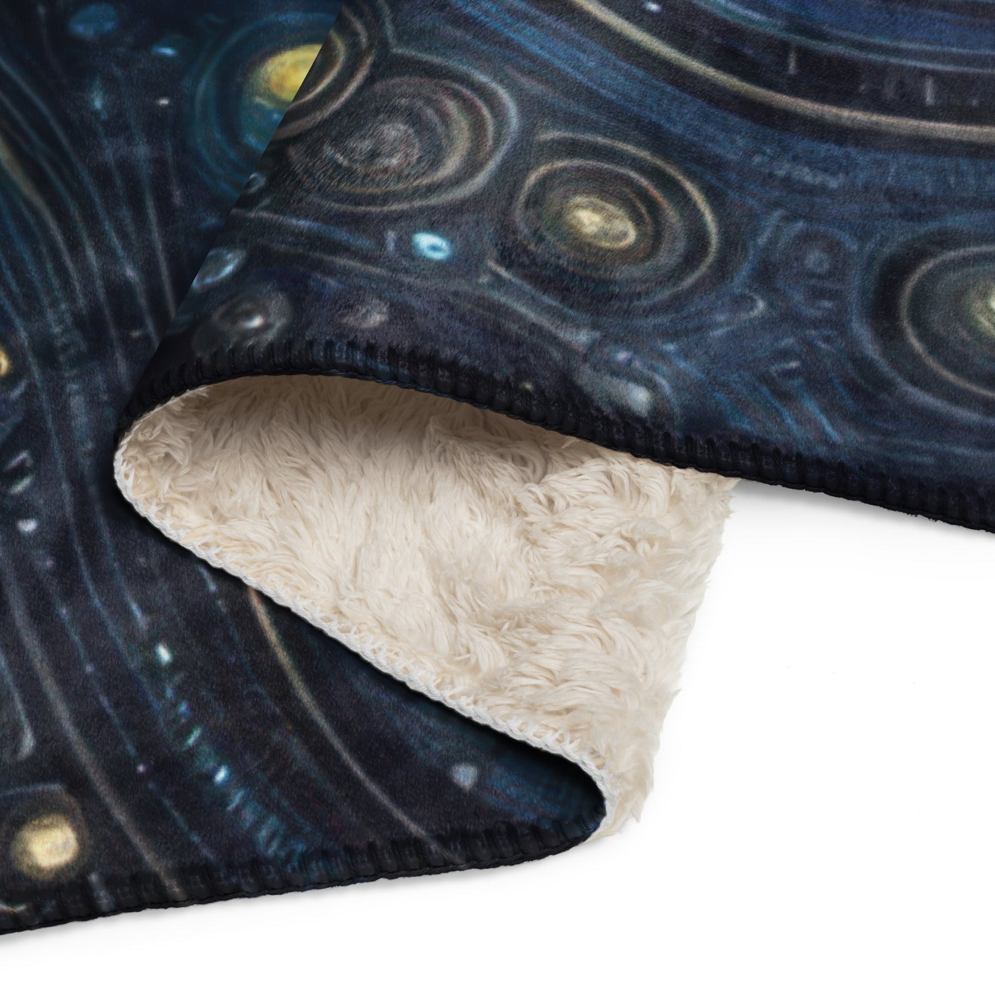 Space in Gold and Blue Sherpa blanket - Gregg Acini Adoree Designs - Blanket