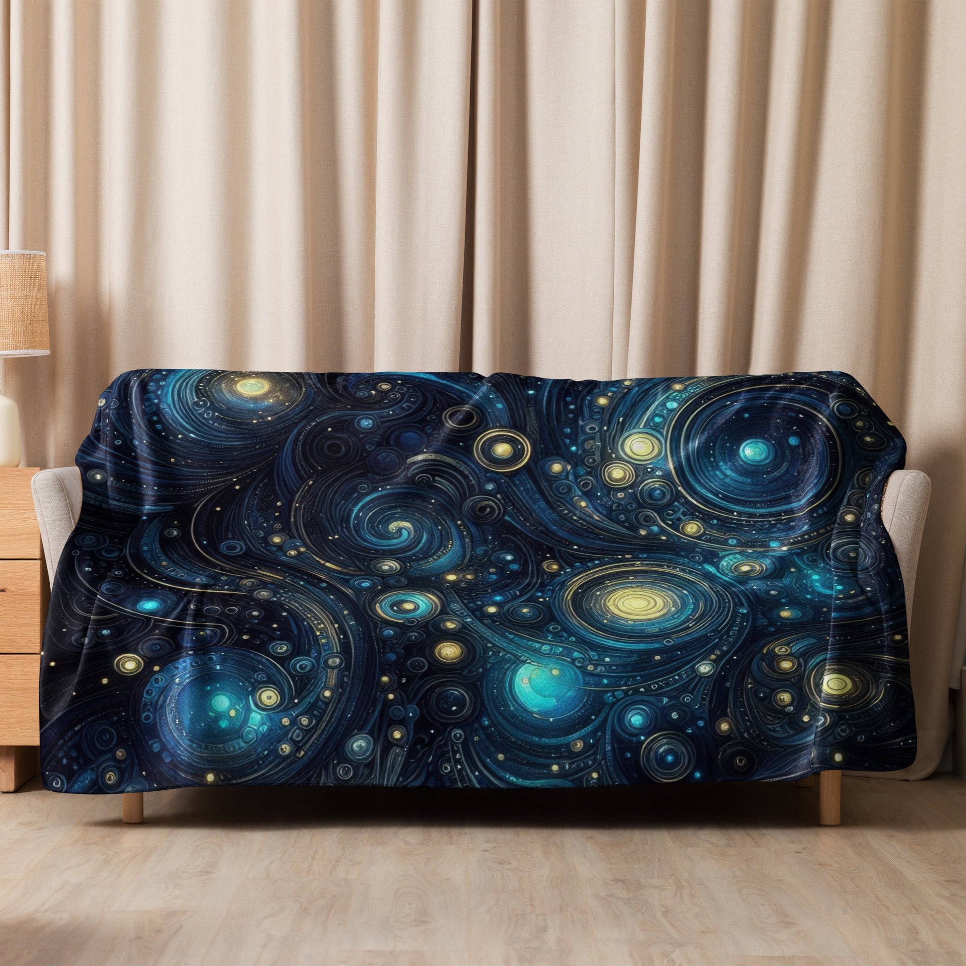 Space in Gold and Blue Sherpa blanket - Gregg Acini Adoree Designs - Blanket