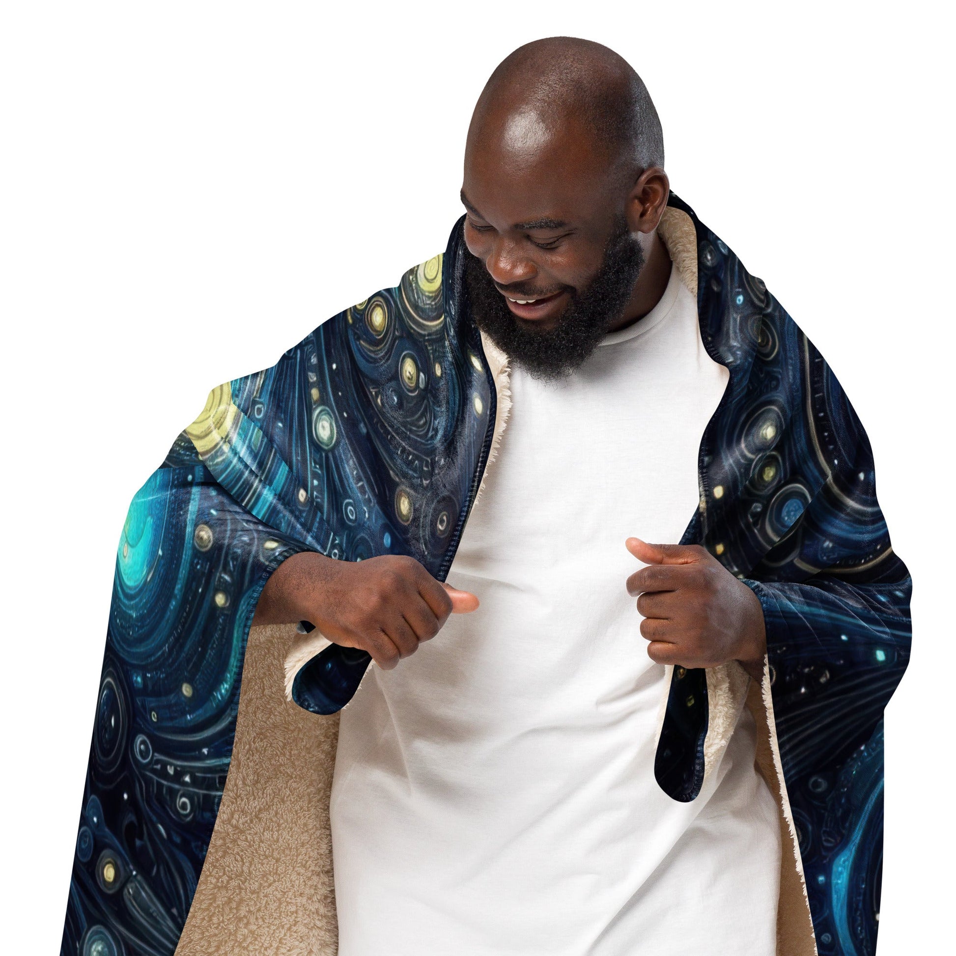 Space in Gold and Blue Sherpa blanket - Gregg Acini Adoree Designs - Blanket